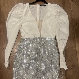 SHEIN White and Silver Sequin Dress